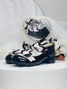 Cute Cat Head Mary Janes Original round Toe Sweet mid Heel 3.5cm Lolita Fashion PU Material Casual Slip-On Womens Shoes