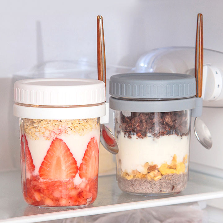 Happy กล่องใส่อาหารเช้า 350ml ใส่ข้าวโอ๊ต ซีเรียล มีช้อนพร้อมฝาปิด Oats Containers