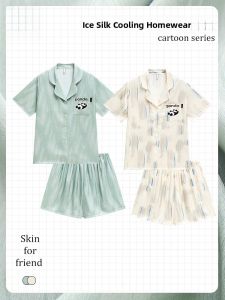 miiow | MiiOW Ice Silk Sleepwear Womens Summer Short Sleeve 2025 New Cool Feeling Breathable Fashion High-End Home Clothes Set