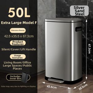 HANSHILIUJIA | Stainless Steel Step-On Trash Can Large
