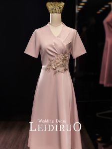 Elegant Wedding Dress Retio Qipao Long Evening Gown for Mothers of the Bride High Collar Short Sleeve Pure Color Summer New