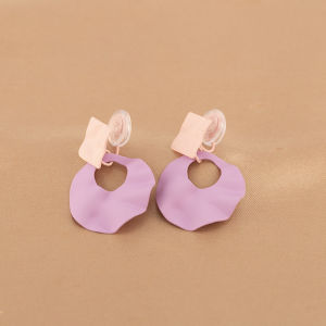 Geometric Color Block Pink Purple Wave Pattern Korean Style Fashionable Sweet Clip-On Earrings for Women without Piercing