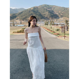 Váy Dài Không Tay Họa Tiết Hoa Ngọt Ngào Màu Trắng Cho Nữ Mùa Hè Mới Xếp Ly Váy Chữ a Không Tay Váy Công Chúa