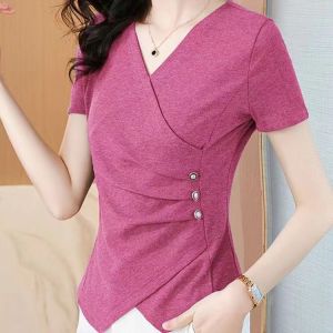 QIAOXIZI | Summer Stylish V-Neck Short Sleeve T-Shirt Slimming Waist Shaping Top