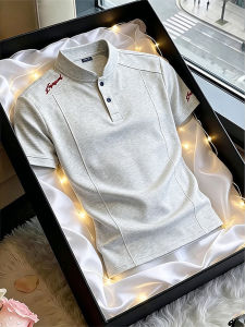 YOULIN | Short Sleeve Embroidery Grey Deconstructed Heavyweight Summer Polo Shirt