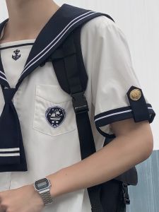 Original นักเรียน ชุดเครื่องแบบยาวและสั้น กางเกง แขนสั้นผู้ชาย Naval สไตล์ชุดนักเรียนชุดโดย MiaoWan Waterfront Footstep