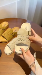 Women Soft Sole Hollow Cutout Slide Sandals Adjustable Buckle Flat Casual Daily Wear Ladies Footwear
