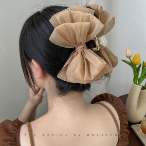 Large Size Mesh Shark Hair Clip Womens Double Layer Pleated Butterfly Knot Hair Accessories Fluffy Sensation Hair Grips