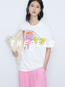 Thecelo round Neck Short Sleeve T-Shirt Valentines Day Cupid Pattern Printed Cotton Casual Commute Style Spring Summer New Arrival