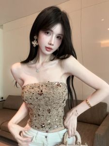 GUZILIAN | Elegant French Style Sequin Embroidery Off-Shoulder Blouse