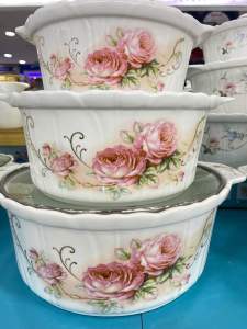 NEW ARRIVAL Queens 3pcs Premium Porcelain Round Bakeware with Glass Lid / Bakeware with Glass Lid - BLOMING PINK