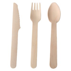 100Pcs Biodegradable Disposable Wooden Knife Fork Spoon Environmentally Friendly Tableware Set Cake Fork Ice Cream Dessert Spoon