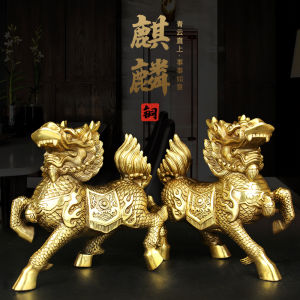 Large Pair Pure Brass Fire Home Decorations Living Room Bedroom Traditional Chinese Style Handcrafted Desktop Ornaments