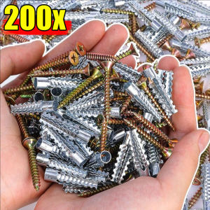 100/200pcs Heavy Duty Steel Wall Anchor with Screws / Drywall Drilling Plug Fastener/ Concrete Wall Anchors Fastener Bolt Kit / Metal Tube Expansion Self Tapping Screw
