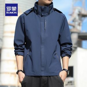 ROMON | Lormen Mens Jacket Outerwear Spring Autumn New Fashion Casual Hooded Workwear Windproof Sports Windbreaker Coat Polyester Fiber