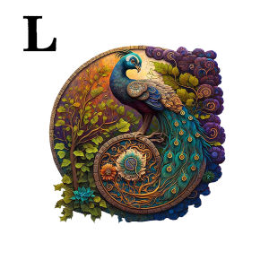 Unique Round Peacock Pattern Wooden PuzzleIrregular Animal Shapes Jigsaw Puzzle The Gift for Halloween Christmas Birthday