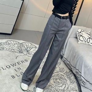 Elegant Anti-Wrinkle Draped Straight Leg Casual Pants Womens High Waist Long Trousers Fashionable Slimming Grey Spring Leisure Trousers