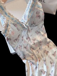 Đồ Ngủ Satin Lụa Cổ Chữ V Cho Nữ Có Đệm Ngực Họa Tiết Mèo Nhỏ Gợi Cảm Mặc Ở Nhà Mùa Hè 2024 Quần Áo Mặc Ở Nhà