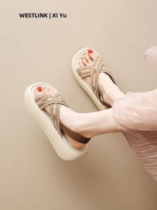 Thick Sole Summer Sandals For Dresses Vacation Style Woven Wedge