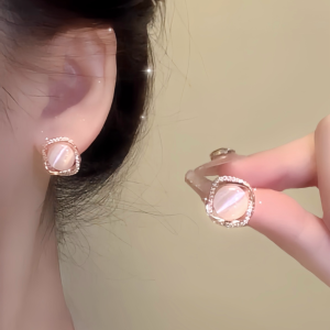 Elegant French Cat Eye Zirconium Silver Earrings for Women No Piercing Required Mosquito Coil Clip-On Fashion Jewelry