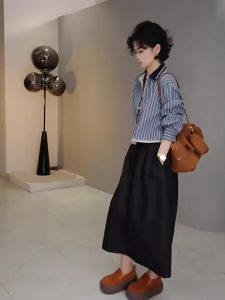 Striated Shirt and Skirt Suit Female 2025 Spring Autumn Fashion Slim Fit Luxury