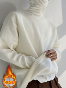 เสื้อสเวตเตอร์คอตั้งหนาแบบสวมหัวสำหรับผู้ชาย ทรงหลวม ทรงเข้ารูป ผ้าขนแกะผสมโพลีเอสเตอร์ ฤดูหนาว 2024 เสื้อชั้นในสเวตเตอร์