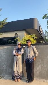 Dress Baju Couple Tenun Clara Abu Motif Bunga - Dress Kondangan - Dress Prewedding