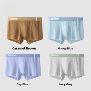 Miiow | Mens Cotton Silk Boxer Shorts Breathable Antibacterial Mesh Crotch Flat Angle Briefs Comfortable Underwear for Youth