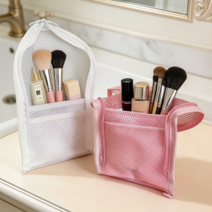 EVA Mesh Travel Toiletry Bag Stand‑up Cosmetic Organizer Bag Portable Transparent Mesh Makeup Zipper Bag for Women Daily Use