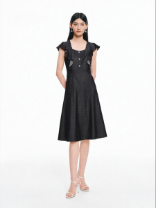 Koradior | Romantic Leisure Sweet Ageless Vintage Square Collar Ruffled Denim Dress