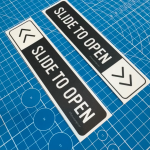 Slide To Open Door. Premium Sticker Sign Notice Label. Sliding Door Direction Left Right Arrow. Entrance Way. Buka Pintu