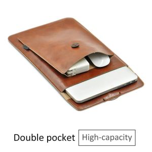 Double Layer High Capacity 14 Inch Laptop Bag Cover PU Leather Laptop Sleeve Case For M1 M2 MacBook Pro 14 Huawei MateBook
