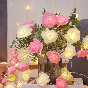 Valentines Day Rose Flower Light String Decorative Battery Operated LED Warm Lights for Wedding Birthday Home Party Festival Decor