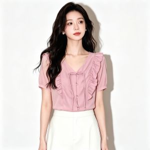 SHUAIYUE | Áo Nữ Thanh Lịch Cổ V Tay Voan Pháp