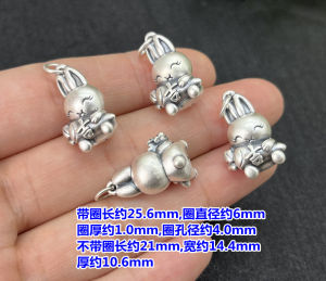 3D Hard Silver Rabbit Good Luck Pendant Woven Red Rope DIY Accessories Silver Jewelry Foot Chain Fashionable Jewelry Accessories