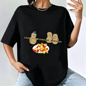 Sanrio | Potato Murder Funny Meme T-shirt High Quality Fashion Short Sleeve T-shirts Men Women Casual Loose Cotton T Shirts Tops