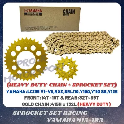 YAMAHA LC135Y125RXZY100Y110 415 SPROCKET SET RACING HEAVY DUTY GOLD CHAIN (GOLD)