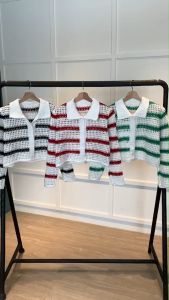 BL20823 Kemeja Blouse Jaring Garis: Pakaian Luar Pria yang Stylish