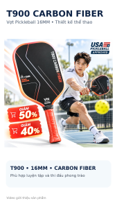 Vợt Pickleball T900 Carbon Fiber Cao Cấp 16mm Mặt Carbon Lõi Honeycomb Kiểm Soát Tốt Đánh Êm Tay
