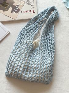 Fresh Style Net Tote Bag Hollow out Knitted Single Shoulder Holiday Beach Bag Lazy Fashion Korean Style Casual Pure Color