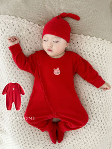 Baby New Year Celebration Red Clothes Warm Underwear Belly Protection Suit Baby Sleepwear All-in-One Thermal Clothing for Babies