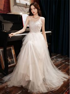 Elegant Off-Shoulder Long Dress Womens Birthday Hostess Maidsmaid Uniform Short Sleeves Beaded Princess Style Ball Gown