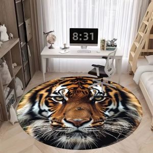 VIKAMA 3D Đầu Hổ Thảm Tròn Chống Trơn Trượt Hấp Thụ Âm Thanh Phong Cách Hiện Đại Thảm Polyester Cho Phòng Khách Ghế Chơi Game Thảm Trang Trí Nhà