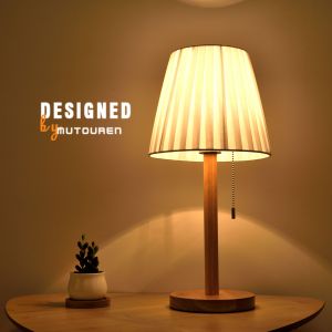 Retro Solid Wood Drawstring Table Lamp Bedroom Bedside Nordic Simple Remote Control Pull Switch Dimmable Fabric Bedside Lamp