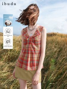 3COLOUR·S | 100% Cotton Check V-Neck Sleeveless Blouse