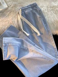 Loose Straight Leg Mens Jeans Trendy Washed out Casual Spring Autumn New Style Long Pants Elastic Waist Hip Hop Handsome