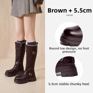 Josiny | British Style Knight Long Boots For Women Autumn Winter Thick Heel Heightening Plush
