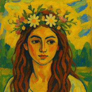 Tranh Nghệ thuật "Cô Gái Đội Vòng Hoa" VIETSMART ART - Acrylic 45 x 60cm