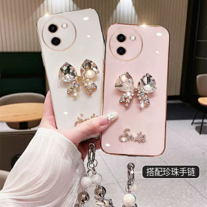 New Phone Case VIVO V30e Y38 IQOO Z9 Z9X Z9x Iqooz9x 5G Ins Fashion Creative Shiny Luxury Crystal Bow All-inclusive Casing with Cute Cartoon Pearl Bracelet 2024