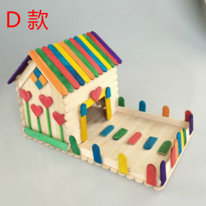 Creative DIY Ice Cream Stick House Building Kit for Kindergarten Children Handmade Craft Parent-Child Activity Small Log Cabin